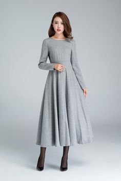 Gray dress formal Wool dress fall dress for women winter | Etsy Fitted A-line Maxi Dress For Fall, Elegant A-line Winter Maxi Dress, Elegant Full Skirt Dress For Fall, Gray A-line Winter Dresses, Winter Evening A-line Midi Dress, Long Sleeve Tweed Dress For Winter Evenings, Formal Full Skirt Dresses For Fall, Formal A-line Tweed Dress For Fall, Wool Dress For Formal Fall Events