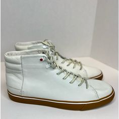 A Few Very Faint Smudges From Being Displays/Try Ons, No Orig Box Sporty Cream Leather High-top Sneakers, Cream Leather High-top Sneakers Sporty Style, Cream Leather High-top Sneakers, Cream Leather High-top Sneakers With Rubber Sole, Casual High-top Slip-on Sneakers With Stitched Sole, Casual Slip-on High-top Sneakers With Stitched Sole, Cream Leather High-top Sneakers With Gum Sole, White High-top Sneakers For Streetwear With Stitched Sole, Casual Everyday Sneakers With Stitched Sole