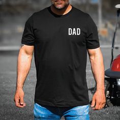 DAD Pocket Design Shirt. Printed on a super soft unisex fit t-shirt. Heather Colors – 52/48 Cotton/Poly Solid Colors (Black and White) – 100% Cotton Unisex tees sizes XS-4XL Each tee printed by hand Casual Graphic Print T-shirt For Father's Day, Father's Day Casual Pre-shrunk Shirt, Black Shirt With Funny Text For Father's Day, Father's Day Graphic Print Short Sleeve T-shirt, Father's Day Black Shirt With Funny Text, Casual Black T-shirt For Father's Day, Black Crew Neck T-shirt With Name Print, Father's Day Graphic Tee Short Sleeve T-shirt, Father's Day Crew Neck T-shirt