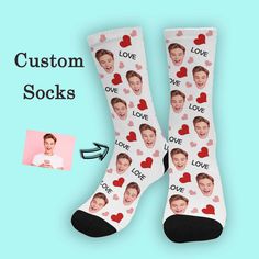 "💕 Custom Classic Sublimated Crew Socks! Perfect gift idea for lover in every meaningful holiday! Designed for fashion people, stylish and personalized. ✔️ Material: Polyester, Breathable, Lightweight, for Adult. ✔️ Made from high quality polyester, it will give you maximum comfort and soft simultaneously. ✔️ Each sock is printable except the toe and heel portion of the sock are solid black. ✔️ These socks are unisex. Dimensions: 15.35\"(L) x 3.54\"(W). ✔️ Cold wash with like colors and hang dr Personalized White Socks Gift, Customizable White Socks For Gifts, Customizable White Socks As Gift, Customizable White Socks For Gift, Customized Socks, Custom Socks, Fashion People, Casual Socks, Quality Photo