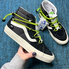 Brand: Nike Style: Anaheim Factory Sk8 Hi Echo Dx Sneakers Color: Black/White/Neon Size: Us Women's 10 Condition: New With Tags, No Box. Inventory: 278622338 Custom Vans Lace-up Sneakers With Rubber Sole, Vans Custom Lace-up Sneakers With Rubber Sole, Urban Vans Lace-up Sneakers, Vans Sporty Custom Sneakers With Contrast Sole, Sporty Custom Vans Sneakers With Laces, Urban Vans Sneakers With Laces, Vans Urban Sneakers With Laces, Urban Vans Sneakers, Vans Urban Lace-up Skate Shoes