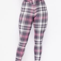 Brand New! Plaid Pattern Skinny Pants. Size Sm, Md, Lg. Purple Cotton Bottoms For Fall, Purple Stretch Bottoms For Loungewear, Trendy Lavender Stretch Bottoms, Lavender Fitted Casual Bottoms, Fitted Purple Pants For Loungewear, Fitted Lavender Casual Bottoms, Purple Stretch Bottoms For Fall, Trendy Purple Pants For Fall, Casual Pink Leggings For Fall