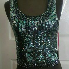 Forever 21 Ab Color Sequins Top Sleeveless A Few Sequins Missing At The Waist New With Tag Metallic Sleeveless Tank Top For Party Season, Disco Style Sleeveless Tank Top For Spring, Trendy Stretch Vest For Party, Glamorous Sleeveless Tank Top For Party Season, Spring Disco Sleeveless Crop Top, Spring Sleeveless Disco Crop Top, Sequined Crop Top Tank For Party, Party Sequined Crop Top Tank, Silver Fitted Tank Top For Party Season