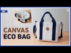 an eco bag is shown with the words canvass and it's blue trim