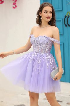 Lilac Corset Straps A-Line Short Lace Tulle Party Dress Homecoming Dre – Koutun Dress Tulle Party Dress Short, Lilac Dama Dresses, Lavender Dress Short, Tangled Hoco, Vestido Color Lila, Sequin Homecoming Dress, Tulle Party Dress, Lovely Partner, Homecoming Dresses Lace