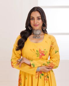 A simple yet alluring Organza Yellow Hand Painted Anarkali Suit Set with Dupatta lightens up the day. The set comes with hand painted kurta comes with full sleeves, calf length and round neck teamed with fully elasticated mul pants and an organza dupatta with lace and tassels detailing. No of Sets - 3 Color - Yellow Kurta Fabric – Organza Sleeves-Full Sleeves Slits - No Slits Length - Calf Length Bottom Fabric - Mul with fully elasticated waistband Work – Hand Painted. Dupatta – Organza dupatta Eid Long Sleeve Digital Print Palazzo Set, Diwali Long Sleeve Salwar Kameez With Digital Print, Long Sleeve Digital Print Dress For Diwali, Diwali Long Sleeve Digital Print Dress, Semi-stitched Anarkali Set With Digital Print, Traditional Sets With Digital Print And Maxi Length, Traditional Maxi Length Sets With Digital Print, Traditional Digital Print Maxi Sets, Semi-stitched Digital Print Salwar Kameez With Long Sleeves