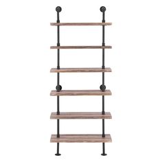 an industrial style shelving unit with four shelves and two black wheels on each shelf