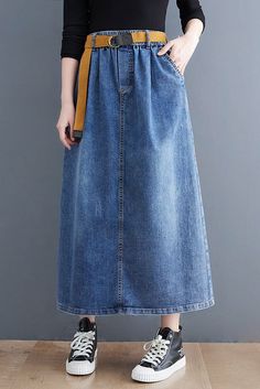 Plus Size-Fashion Denim Skirt Women Long Denim Skirt For Spring, Trendy Long Denim Skirt For Summer, Non-stretch Dark Wash Denim Skirt For Summer, Spring Denim Blue Skirt, Spring Denim Skirt With Loose Fit, High Waist Medium Wash Skirt For Spring, Spring Baggy Denim Skirt, Non-stretch High Waist Denim Skirt For Spring, Baggy Denim Skirt For Spring