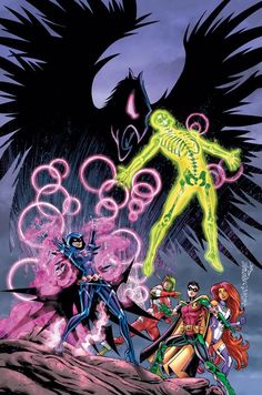 the green lantern and other dc characters in front of an evil bird