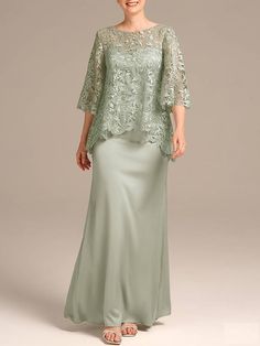 Column Mother of the Bride Dress Elegant Wedding Guest Dress Jewel Neck Floor Length Satin Lace Half Sleeve with Embroidery 2024 2024 - $155.99 Elegant Wedding Guest Dress, Formal Wedding Guests, Dress Wedding Guest, Evening Dresses Cocktail, Mother Of The Bride Dress, Dress Satin, Mom Dress, Jewel Neck, Chiffon Lace