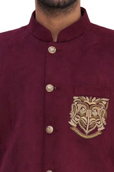 Product Features: Top Color: Maroon Top Fabric: Suiting, Silk Work: Embroidered Motif Patch Sleeve Type: Full Sleeve Neckline Type: Chinese Collar Closure Type: Button Top Length: 27 Bottom Length: 45 Sleeves Length: 0 Wash Care: Dry Clean Occasion: Festival Package Contain 1 Jacket Disclaimer: There Will Be Slight Difference In Digital To Actual Image Designer Nehru Jacket With Intricate Embroidery, Festive Embroidered Sets For Festivals, Diwali Traditional Straight Kurta With Embroidery, Designer Nehru Jacket With Intricate Embroidery For Festive Occasions, Traditional Festive Kurta With Embroidery, Festive Straight Kurta Bandhgala With Floral Embroidery, Festive Straight Bandhgala With Floral Embroidery, Festive Semi-stitched Floral Embroidered Bandhgala, Traditional Drape Nehru Jacket With Floral Embroidery