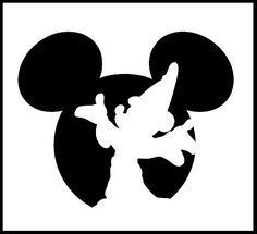 the mickey mouse silhouette is shown in black and white, with an image of person holding a