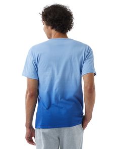 Unisex Classic Jersey Dip Dye T-Shirt - ATHLETIC ROYAL OMBRE - XL | Champion Classic Jersey Dip Dye T-Shirt in Royal Blue Ombre Size XL | Cotton Light Blue Crew Neck T-shirt For Loungewear, Light Blue Cotton T-shirt For Loungewear, Light Blue Relaxed Fit T-shirt For Loungewear, Blue Crew Neck Top For Loungewear, Blue Graphic Tee For Loungewear, Blue T-shirt For Summer Loungewear, Dip Dye T Shirts, Dip Dye, Blue Ombre