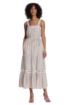 Merina is the perfect summer maxi. We love her pastel stripe pattern, waist tie, and adorable lace trim on the skirt! Pink Peacock, Belted Midi Dress, Pastel Stripes, Trim Dress, Maggy London, Striped Maxi, Summer Maxi, Ladies Of London, Hair Fragrance