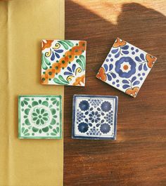 A beautiful 4 Pack of Talavera Tile Coasters! An easy 'add to cart' made with you in mind! All coasters come with a cork bottom. These make great gifts! *No modification or substitutions may be made on pre-made four packs. Mexican Tile Coasters, Boho Desert, Talavera Tile, Coaster Designs, Paint Your Own Pottery, Colourful Tile, Portuguese Tiles, Mexican Tile, Coffee Table Decor