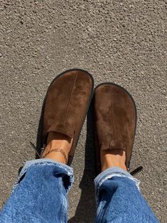 Clogs With Straps, Casual Clogs With Suede Lining And Round Toe, Winter Suede Clogs With Rubber Sole, Fall Suede Clogs With Cushioned Footbed, Casual Suede Clogs With Round Toe, Casual Fall Mules With Buckle Closure, Brown Suede-lined Clogs For Fall, Winter Suede Slip-on Clogs, Winter Slip-on Suede Clogs