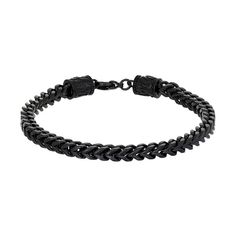 Add a cool new element to your daily look with this black ion-plated stainless steel franco chain bracelet. Add a cool new element to your daily look with this black ion-plated stainless steel franco chain bracelet. Length: 8.5 in. Chain type: franco Metal: stainless steel Plating: black ion-plated Finish: polished Packaging: boxed Please note, due to the high value of this item, a signature may be required upon delivery. Size: 8.75. Gender: male. Age Group: adult. Black Chain Link Jewelry With Solid Construction, Black Chain Link Jewelry For Everyday, Adjustable Black Chain Link Jewelry, Everyday Black Chain Link Jewelry, Black Metal Bracelet With Curb Chain, Black Cuban Link Curb Chain Jewelry, Black Cuban Link Jewelry With Curb Chain, Black Curb Chain Bracelet As Gift, Black Chain Link Bracelet With Box Chain