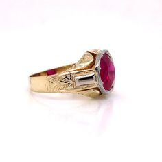 Very beautiful 14k solid yellow gold with white gold accents red cubic zirconia ring. Weight: 6.1 grams Size: 9 and sizable Width at the top appx: 12.5 mm Center stone size approx: 10 mm COMES IN A NICE GIFT BOX! YOUR SATISFACTION IS GUARANTEED! Heirloom Red Gold Signet Ring, Classic Red Signet Ring Stamped 14k, 14k Gold Red Signet Ring For Anniversary, Classic 14k Gold Red Signet Ring, Classic Red 14k Gold Signet Ring, Classic Red Signet Ring For Anniversary, Red 14k Gold Signet Ring For Wedding, Heirloom Style Red Birthstone Ring Stamped 14k, Heirloom Red Solitaire Ring