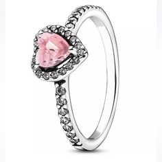 Halo Ring With Heart: This Piece Features A Pink Heart-Shaped Central, Elevated Stone With Clear Cubic Zirconia Stones. A Timeless, Elegant, And Versatile Collection With Sparkling Stones As Their Centerpiece, For Those You Cherish And Those That Cherish You. Pink Diamond Promise Ring, Promise Rings Pandora, Pandora Rings Heart, Rainbow Topaz Ring, Pink Heart Rings, Ring With Heart, Silver Ruby Ring, Swiss Blue Topaz Ring, Pandora Pink