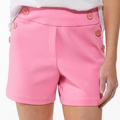 Brand New With Tags, Size 22/24w In The Sweetest, Bubblegum-Pink Hue, These Summer Shorts Will Definitely Catch Your Eye With Their Fun Hue, Button Detail And Flattering, Stretch Fit. 4 In. Approx. Inseam Pull-On Waist 96% Polyester, 4% Spandex Machine Wash Imported Pink Short Length Pants For Spring, Pink Pants With Built-in Shorts For Spring, Trendy Short Pink Pants, Trendy Pink Short Length Pants, Trendy Short-length Pink Pants, Trendy Short Length Pink Pants, Pink Short Leg Bottoms For Spring, Pink Stretch Short Pants, Pink Shorts For Spring