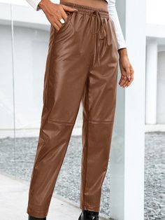 Leather Pants Women, Brown Pants, Weekend Wardrobe, High Rise Pants, Leather Trousers, Faux Leather Pants, Women Pants Casual, 50 Fashion, Straight Leg Pants