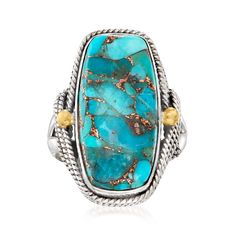 PRICES MAY VARY. Sterling silver and 18kt gold over sterling silver, stabilized turquoise ring for women. Stabilized turquoise. 1" wide. Luxury sterling silver and 18kt gold over sterling silver ring. Rectangle shape blue stabilized turquoise. Polished sterling silver and 18kt gold over sterling silver. Includes jewelry presentation box. Due to the naturally occurring characteristics of gemstones, each is unique and may exhibit imperfections such as inclusions , blemishes and cloudiness, as well Vintage Turquoise Jewelry, Now And Later, Large Turquoise Ring, Jewelry Presentation, Turquoise Drop Earrings, London Blue Topaz Ring, Native American Turquoise, Opal Earrings Stud, Poly Clay