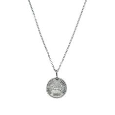 Vintage silver coin pendant on 17in silver plated necklace. Has 3 in extender to adjust length. Sterling Silver Medallion Charm Necklaces With Adjustable Chain, Sterling Silver Medallion Charm Necklace With Adjustable Chain, Classic Charm Necklaces With Coin Pendant, Silver Medallion Necklace With Lobster Clasp, Silver Medallion Charm Necklace With Adjustable Chain, Nickel-free Sterling Silver Elegant Coin Necklace, Silver Charm Necklace With Medallion And Adjustable Chain, Nickel-free Sterling Silver Coin Necklace In Elegant Style, Classic Round Pendant Necklace Nickel Free