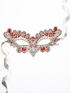 Luxury Masquerade Mask Women, Silver Red Rhinestone Venetian Masks, Black Tie event Masquerade Masks Masquerade Mask With Rhinestones For Carnival, Rhinestone Mask For Masquerade Carnival, Rhinestone Mask For Carnival Masquerade, Red Venetian Mask For Masquerade, Red Venetian Masquerade Mask, Carnival Rhinestone Eye Mask, Elegant Red Masks For Carnival, Carnival Eye Mask With Rhinestones, Red Eye Mask For Masquerade