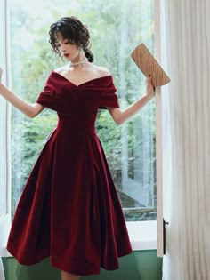 Burgundy velvet short prom dress homecoming dress Tea Length Homecoming Dresses, Maternity Evening, Maternity Evening Dress, Off Shoulder Evening Dress, Strapless Party Dress, Garden Party Dresses, Burgundy Prom Dress, Short Prom Dress, Red Prom