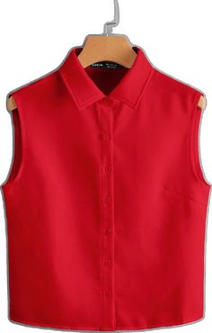 Solid Sleeveless Shirt For Summer, Solid Sleeveless Tank Top With Button Closure, Sleeveless Tops With Button Closure For Work, Red Sleeveless Vest With Buttons, Spring Collared Vest Top, Sleeveless Buttoned Tops For Work, Spring Vest Top With Collar, Red Sleeveless Top With Button Closure, Red Sleeveless Blouse For Work