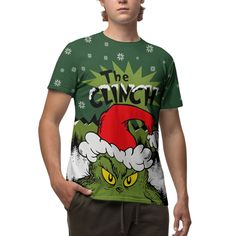 Grinch Santa Clause T-shirt Classic Round Neck: The t-shirt has a traditional round neckline, which is a timeless and widely popular style that suits a variety of occasions and preferences. High-Quality Fabric: The t-shirt is made from a high-quality fabric, which you mentioned is breathable and soft. This is important for comfort, especially during extended periods of wear. Comfortable to Wear: Thanks to the soft and breathable fabric, this t-shirt is comfortable to wear, making it suitable for Christmas Cotton T-shirt For Streetwear, Cotton Christmas T-shirt For Streetwear, Christmas Streetwear Cotton T-shirt, Green Crew Neck Tops, Green Comfortable Fit Crew Neck Top, Green Comfortable Crew Neck Top, Green Crew Neck Top With Comfortable Fit, Christmas Crew Neck T-shirt For Streetwear, Christmas Crew Neck Streetwear T-shirt