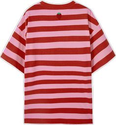 Red Cotton Top With Striped Collar, Casual Red T-shirt With Contrast Stripes, Red Summer Top With Striped Collar, Pink Cotton Top With Contrast Stripes, Casual Pink Top With Striped Collar, Pink Short Sleeve Top With Striped Collar, Trendy Oversized Tops With Contrast Stripes, Casual Pink Tops With Contrast Stripes, Trendy Oversized Top With Contrast Stripes