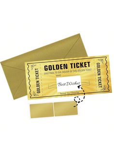 the golden ticket has been placed on top of an envelope and is ready to be used