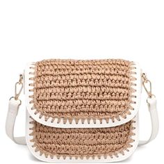 Diona J Women's Chic Straw Modish Adjustable Strap Crossbody Bag Color Ivory Style #: 34465-Ml A Perfect Blend Of Textures And Details. The Snap Button Closure Unveils An Exterior Adorned With A Straw Front Panel, Featuring A Chic Contrast Whipstitch Detail, And A Smooth Vegan Leather Backing. Discover Practicality With A Hidden Back Pocket And Versatility With An Adjustable/Detachable Strap. Inside, The Printed Fabric Lining Adds Sophistication, Complemented By 1 Zip Pocket And 1 Slip Pocket Fo White Satchel Shoulder Bag For Vacation, Beige Everyday Flap Bag With Single Shoulder Strap, Everyday Beige Flap Bag With Single Shoulder Strap, Beige Pouch Flap Bag For Mobile Phone, Cream Shoulder Bag With Single Strap, Everyday White Straw Pouch Bag, White Straw Shoulder Bag For Travel, White Satchel With Adjustable Strap For Beach, Beige Flap Bag With Single Shoulder Strap For Travel