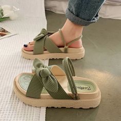 Style Fairy Style Lady Summer Slippers Thick Platform Flat Sandals – ingodeal Fairy Style Fashion, Beige Slippers, Flat Platform Sandals, Green Slippers, Mesh Heels, Fairy Style, Black Slippers, Cute Slippers, Platform Flats