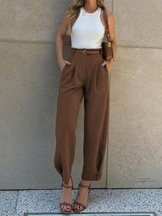 The802Gypsy Bottoms/Pants & Culotte Brown / S GYPSY GIRL-Loose High Waist Nine-Point Suit Pants Goal Aesthetic, Company Meeting, Office Fits, Dramatic Fashion, Executive Woman, Academia Outfits, Work Fits, Elegante Casual, Work Style