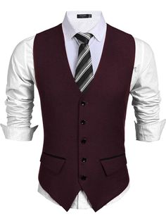 COOFANDY Men's Business Suit Vest Slim Fit Dress Vest Wedding Size S Wine Red. V-neck Winter Formal Vest, Formal V-neck Winter Vest, Formal V-neck Vest For Winter, V-neck Vest For Winter Formal, V-neck Vest For Formal Winter Occasions, Fitted V-neck Suits For Semi-formal Occasions, Formal Red Vest For Fall, Fitted V-neck Suits For Formal Occasions, Elegant Fitted Red Vest