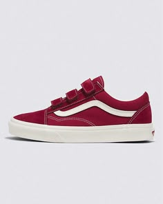 Red Vans Outfit, Velcro Vans, 2023 Wish List, Birthday 24, Slip On Vans, Red Vans, Vans Red, Canvas Shoe, Shoe Closet