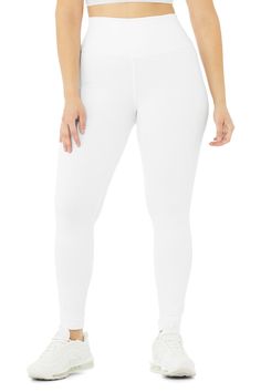 An on-trend high waistline on our classic Airbrush legging. Spotted on basically every it-girl, the High-Waist Airbrush Legging has an on-trend rise and all the best assets of the classic version, like no side seams and a yogi-tested fit that lifts and sculpts. Sculpts, smooths & lifts! No side seams & flat-locked seams for extra comfort Designed & uniquely fit to flatter every size Wear-tested by our in-house team for the perfect fit High-Waist Airbrush Legging in White, Size: Small Womens Onesie, White Pants Women, Womens Capris, Yoga Pant, Alo Yoga, Performance Fabric, Bra Women, Yoga Women, Yoga Clothes