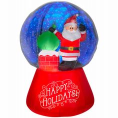 an inflatable snow globe with a santa clause on it and the words happy holidays