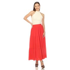 Elevate your fashion game with this flowy and effortlessly chic skirt. This maxi skirt from White Mark boasts a pleated design that adds texture, movement, and a touch of sophistication to your look. Dress it up or down as this skirt is incredibly versatile. Pair it with a tucked in blouse and heels for a sophisticated look or go for a more relaxed vibe with a tucked in tee and sandals and pair it with a jacket on chilly days. It’s perfect for various occasions and style preferences. Maxi Skirt Fall, Grey Maxi Skirts, Olive Skirt, Blue Maxi Skirt, Chic Skirt, Maxi Skirt Style, Grey Maxi, Tiered Midi Skirt, Chic Skirts