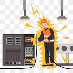 an electrician is plugging in the electrical outlet, cartoon character png and psd