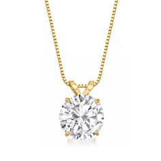 2.00 Carat CZ Solitaire Necklace in 14kt Yellow Gold | Ross-Simons Gold Toe Rings, Jewelry Presentation, Sapphire Necklace Pendants, Diamond Tennis Necklace, Solitaire Necklace, Detailed Necklace, Heart Locket Necklace, Box Chain Necklace, Round Solitaire