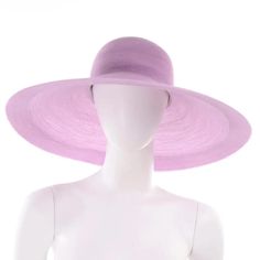 For Sale on 1stdibs - We love vintage Patricia Underwood hats! This one is a woven lavender sun hat with a wide brim, bearing the Patricia Underwood New York black label. This High Crown Straw Hat For Summer Vacation, Summer Vacation High Crown Straw Hat, Summer High Crown Boater Hat For Beach, Summer Beach Boater Hat With High Crown, High Crown Straw Hat For Vacation, High Crown Sun Hat For Spring Vacation, Adjustable Wide Brim Purple Fedora, High Crown Straw Hat For Beach, Adjustable Lavender Hat With Curved Brim