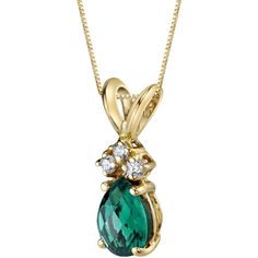 PRICES MAY VARY. CLASSIC SOLITAIRE GOLD PENDANT FOR WOMEN - We've taken the timeless solitaire favorite and gave it a colorful twist with our Peora 14K Gold Pendants Collection. Featuring Peora Created Emerald, Pear Shape, 7x5mm, 0.6 Carat with its signature rich Forest Green hue for a luxurious glow. Handcut checkerboard faceting, punctuated with Past, Present and Future genuine Round Brilliant Cut Diamonds, 0.06 Carat total, set in 14 Karat Yellow Gold for maximum sparkle. EXCEPTIONAL QUALITY Emerald Diamond Pendant, Jewelry Questions, Shine Jewelry, Emerald Pendant, Gemstone Jewellery, Special Jewelry, Emerald Gemstone, Diamond Pendant Necklace, Leaf Pendant