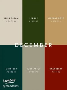 the color scheme for december is shown in different colors