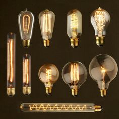 an assortment of light bulbs with different shapes and sizes