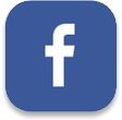 the facebook logo is shown in white on a blue square button with an arrow pointing to it