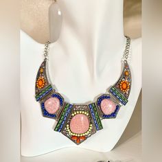 Gorgeous Necklace/Earrings Set With Colored Stones, Pink Stone Has Shimmer In It. Beautiful Boho Earrings. Light Weight And Stunning, Perfect For Any Outfit. Bohemian, 60s, 70s, 80s, Costume Jewelry, Indie, Hippie, Birds, Flower Power, Floral, Dainty, Delicate, Pretty, Spring, Summer, Fall, Dangle, Intricate, Vintage, Antique, Filigree. Jewelry: 3 For $35 Free Shipping - Just Bundle & I'll Offer Ship Same/Next Day, Professional Seller. Multicolor Metal Costume Jewelry, Multicolor Jeweled Sterling Silver Jewelry, Multicolor Jewels Sterling Silver Jewelry, Multicolor Nickel-free Costume Jewelry, Multicolor Metal Necklace Nickel-free, Nickel-free Multicolor Metal Necklaces, Nickel-free Multicolor Metal Necklace, Heart Pendant Necklace Gold, Vintage Gold Necklace