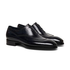 Calf Leather Shoes With Brogue Detailing For Galas, Santoni Shoes, Oxford Shoe, Gym Shoes, Rubber Heels, Shoe Care, Blue Leather, Blue Man, Shoes And Accessories